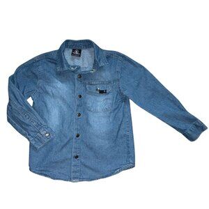 Volcom Boys Snap Front Denim Long Sleeve Shirt-Blue-Size 5-GUC